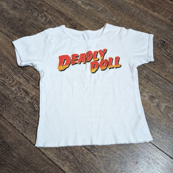 Jesse Jo Stark Deadly Doll Baby Tee in White HARD TO FIND SUPER CUTE Small - Picture 4 of 4